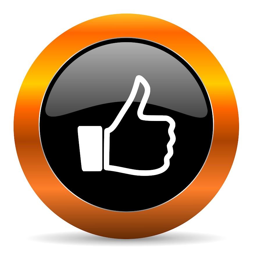 A thumbs up button icon with an orange border