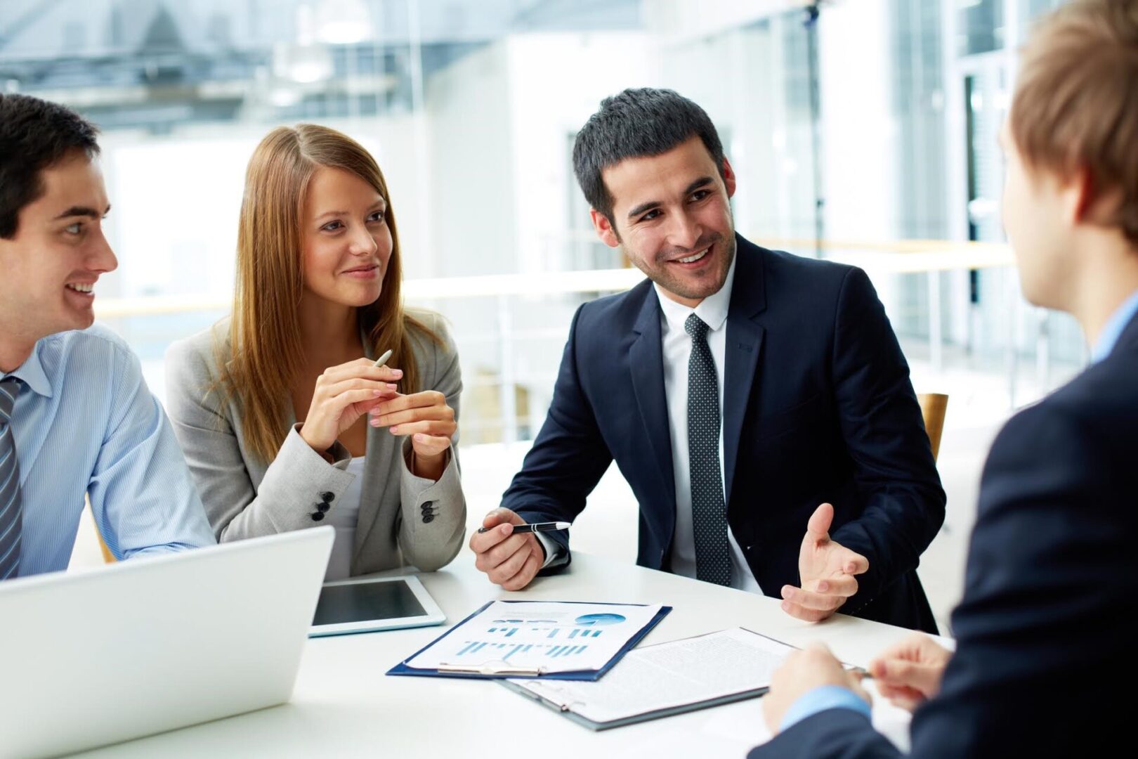 A group of people having a business meeting